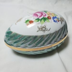 Norleans Vintage MCM Japanese Porcelain Egg Floral Trinket Bowl With Cover